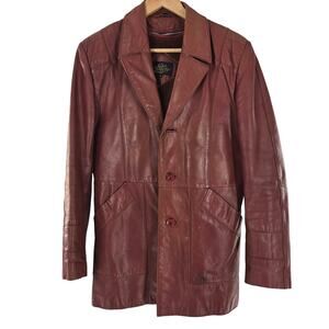 Monsieur Lauro Men Vintage 70s Cognac Classic Leather Jacket Coat Brown Size 38